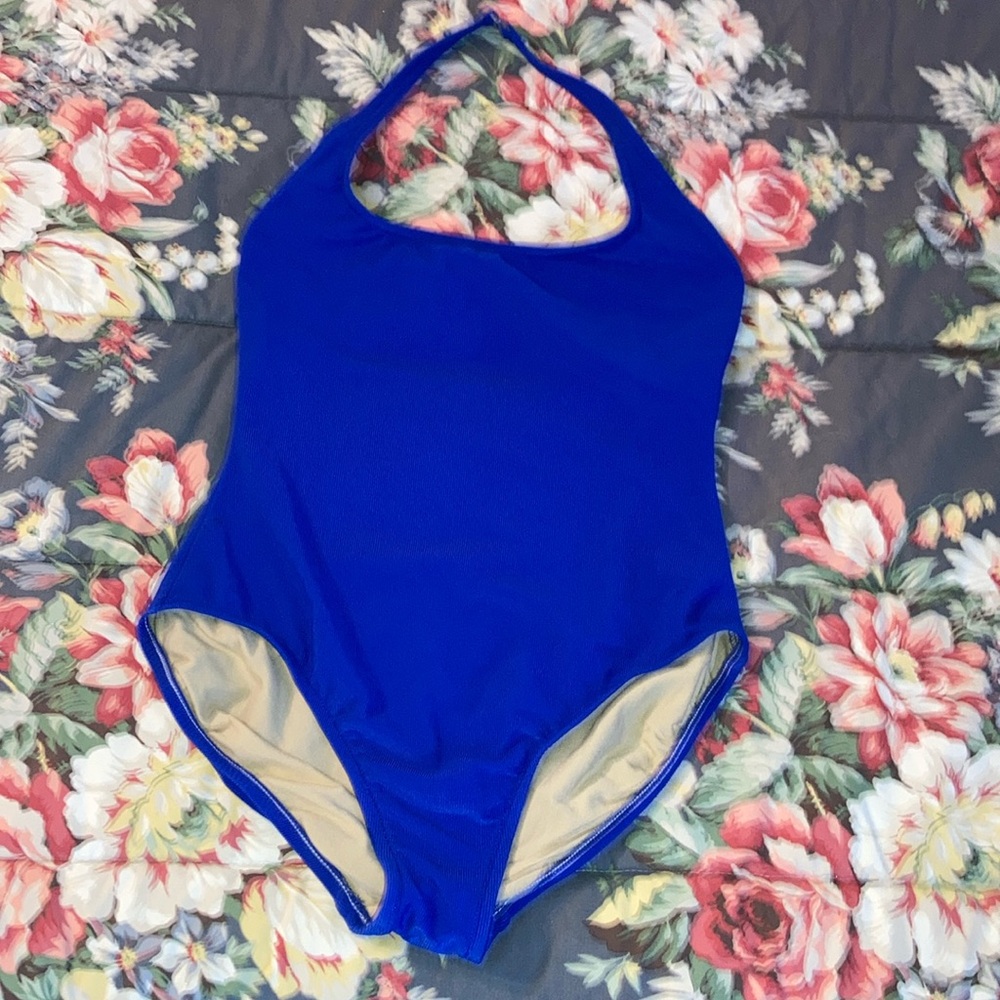 NWT UPSTREAM Royal blue sz. 14 swim suit w/halter strap, hygiene liner $22